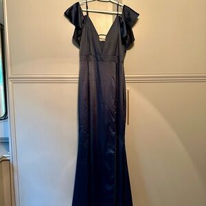 NBD Blue Ruffled Slit Maxi Gown